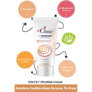 Dr.Clinic SPF 50 Güneş Koruyucu Yüz Kremi 50 ml UVA UVB Koruma Nemlendirici Aydınlatıcı Tüm Cilt Tipleri