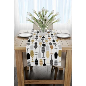 Cango Home Beyaz Siyah Dekoratif Obje Desenli Dijital Baskılı Runner CGH590-RN