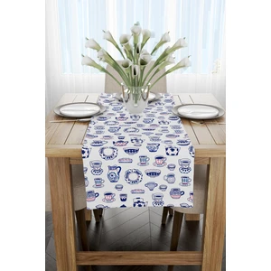 Cango Home Beyaz Mavi Çini Desenli Dijital Baskılı Runner CGH595-RN