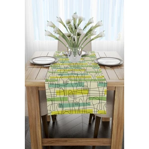 Cango Home Krem Yeşil Dekoraif Kaşık Çatal Bıçak Desenli Dijital Baskılı Runner CGH624-RN