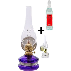 Kuzgun Online Shop 3' Lü Set Büyük Mor ve Şeffaf Gaz Lambası & 750 ml Gaz Yağı