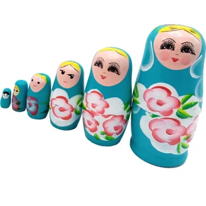 Dünyadan Hediyeler Ahşap Matruşka Bebek 6 Lı Set Mavi