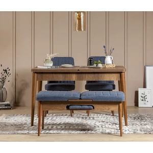 SEMBOL MİNİ MASA TAKIMI CEVİZ LACİVERT