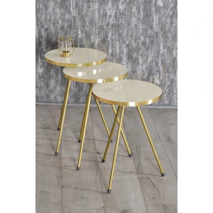 Gold Falez Mobilya Zigon Sehpa 3'lü Gold Metal Ayak  Gold Krem