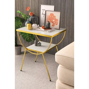 Gold Falez Mobilya Yan Sehpa Komodin Metal Ayak Gold Beyaz