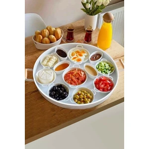 Galvaniz Beyaz Ahşap Kulplu Yuvarlak Tepsi 51 cm.
