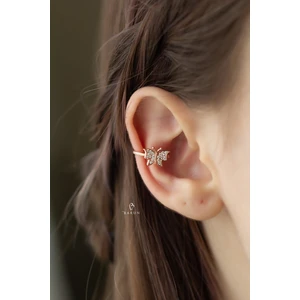 By Barun Beyaz Taşlı Kelebek Model Gümüş Halka Kıkırdak Küpe-Rose