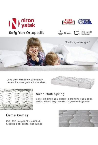 Niron Sofy Yatak NMS Yaylı Konforlu 90 x 190 Cm Pamuklu Kumaş Lüks Sert Çocuk Yatağı