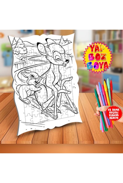 Asilmeydan Oynayan Tavşan ve Bambi Eğitici Boyama Puzzle Tablo ÇOCUK-493