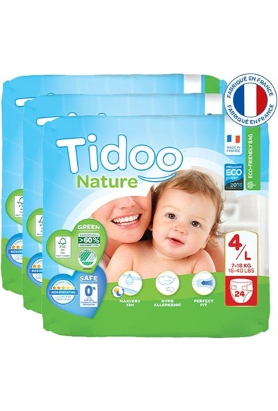 Tidoo Hipoalerjenik Ekolojik Bebek Bezi 4 Beden 7-18 kg 24 x 3 72 Adet