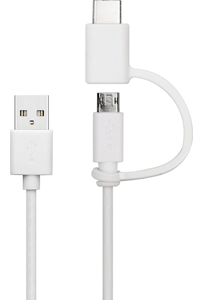 Key 2in1 Type C Micro USB Data ve Sarj Kablosu Beyaz