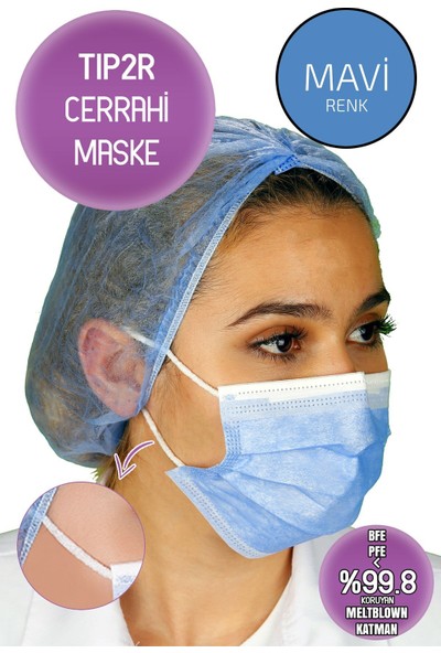 Nirvana Marka Beyaz Elastik Kulaklı Meltblown Maske - ( 50 Adet) - (Tıp 2r) -