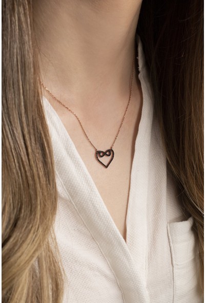 Lili Pırlanta Kadın 925 Ayar Gümüş Kalp ve Sonsuzluk Sembolü Tasarımlı Kolye