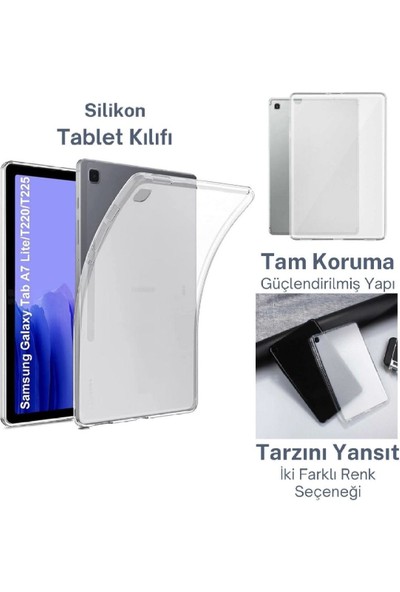Bizimgross Samsung Galaxy Tab A7 Lite SM-T220 Kılıf Esnek Ince Süper Silikon Tablet Kılıfı + Ekran Koruyucu Cam