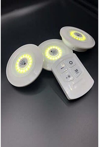 Hedefon 3lü Uzaktan Kumandalı Yapışkanlı Kablosuz LED Spot Lambalar