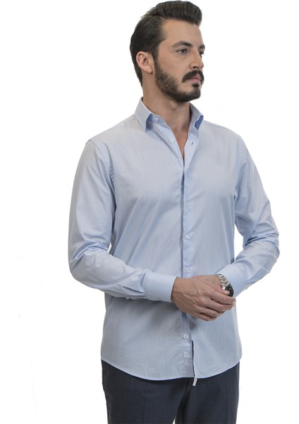 Kendinden Çizgili Slim Fit Klasik Erkek Gömlek fiyatları