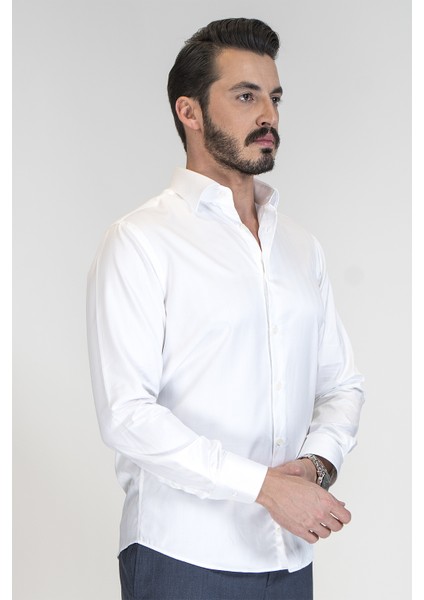 Kendinden Çizgili Klasik Slim Fit Gömlek fiyatları