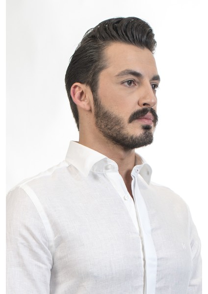 Düğmeli Yaka Slim Fit Beyaz Erkek Gömlek fırsatları