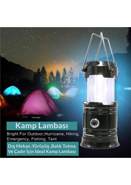 Sha Gu X-31 Kamp Feneri Şarj Edilebilir Usb'li ve Güneş Enerjili Işıldak Lamba, Masa Lambası, Kamp Lambası, Çadır Işığı , El Feneri