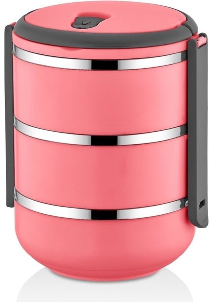 Sefer Tası Yemek Termosu - 3 Katlı - 2,25 Litre - Sızdırmaz - Pembe - Saklama Kabı