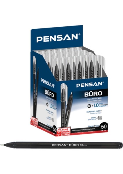 Tükenmez Kalem 10 Adet Siyah Renk 1.0 mm Büro Tipi Ballpoint Pensan Büro Tükenmez Kalem 10 Adet Siyah Renk 1.0 mm 2270