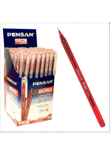 Tükenmez Kalem 10 Adet Kırmızı Renk 1.0 mm Büro Tipi Ballpoint Pensan Büro Tükenmez Kalem 10 Adet Kırmızı Renk 1.0 mm 2270