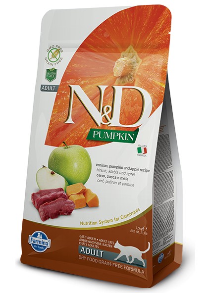 Balkabaklı Geyikli ve Elmalı Yetişkin Kedi Maması 1.5 kg