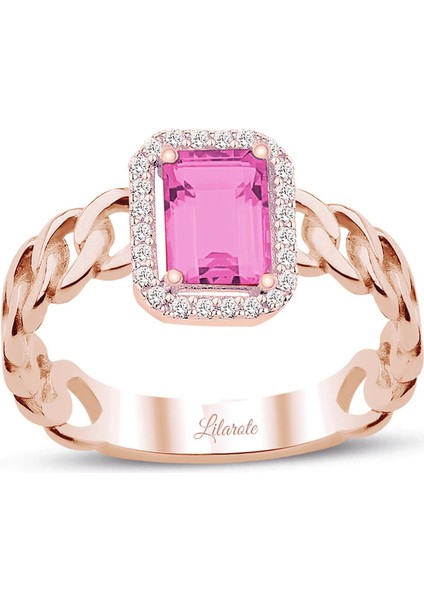 Italyan Tasarım Halkalı Pembe Taşlı Altın Baget Yüzük fiyatları