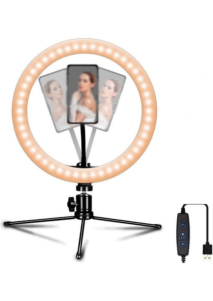 Ring Light Youtuber Tictok Makyaj Işıklı Telefon Tutucu 16CM + 2.2m Tripod CT-001