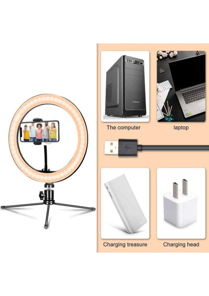 Ring Light Youtuber Tictok Makyaj Işıklı Telefon Tutucu 16CM + 2.2m Tripod CT-001 fırsatları