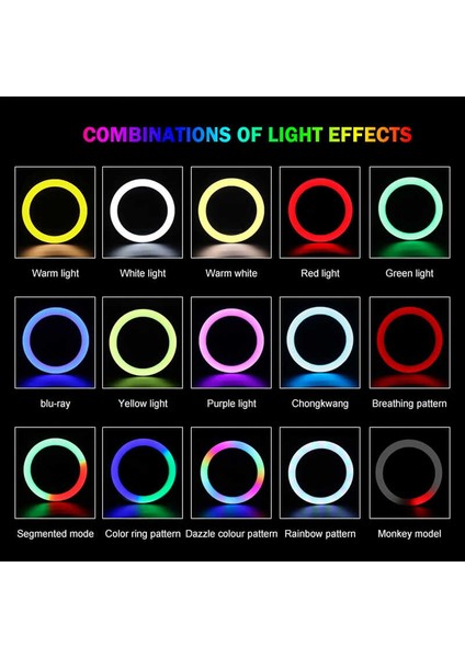 Ring Light Renk Değiştiren Gökkuşağı 33 cm 13 Inç Çember 25W+ 2.2m Tripod Siyah fırsatları
