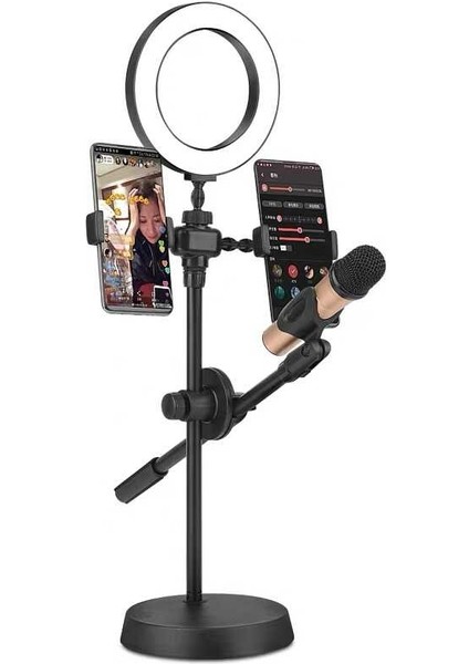 Ring Light Youtuber Tictok Makyaj Işıklı Telefon Tutucu Dual Small 9cm 4in1 Siyah