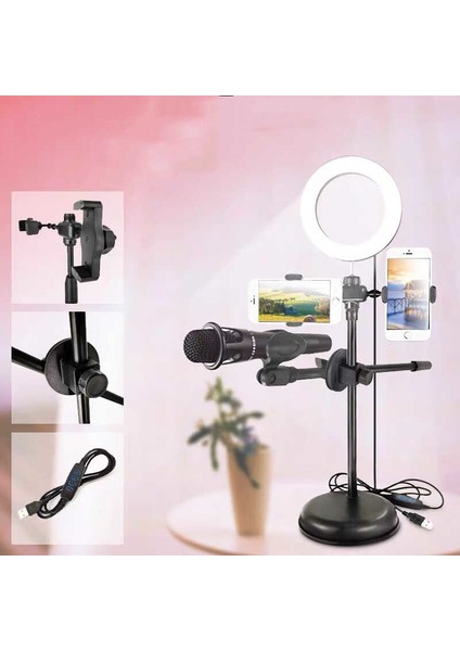 Ring Light Youtuber Tictok Makyaj Işıklı Telefon Tutucu Dual Small 9cm 4in1 Siyah modelleri