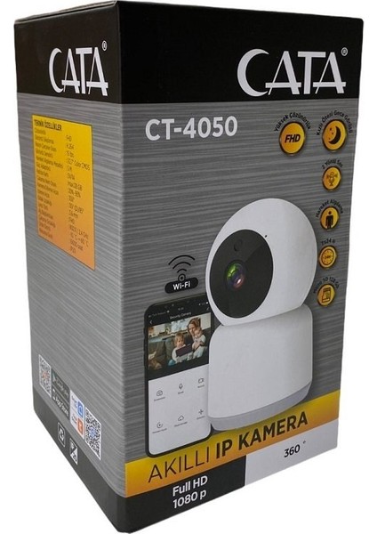 Ct 4050 Cata Akıllı Ip Kamera 360° Dönebilen Gece Görüşlü Full HD-1080P