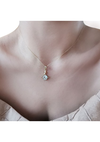 Beyaz Mineli Altın Satrün Gezegen Kolye (KLY0623) fiyatları