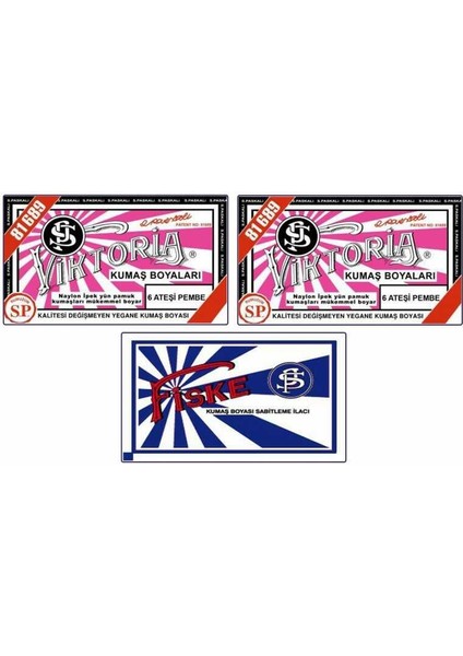 6 Kumaş Boyası Ateşi Pembe 2'li + Fiske Sabitleyici