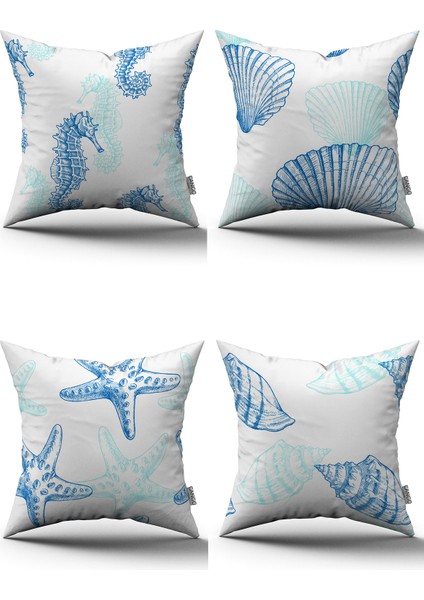Mavi Beyaz Marin Temalı Dijital Baskılı Kırlent Kılıfı Seti 4KMBS101