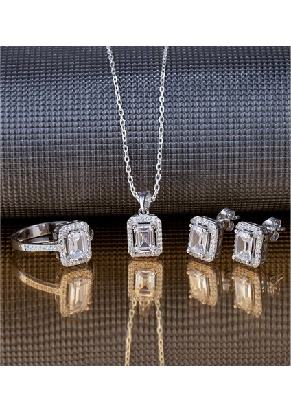 Baget Taşlı Gümüş Takı Seti