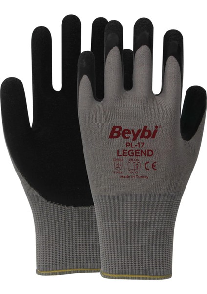 PL17 Legend Polyester Örme Lateks Eldiven 144 Çift(Koli) Siyah