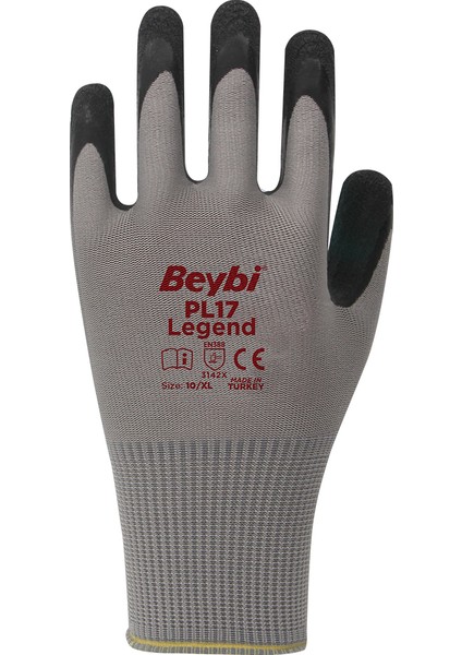 PL17 Legend Polyester Örme Lateks Eldiven 144 Çift(Koli) Siyah