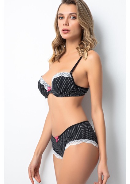 Puantiyeli Push Up Sütyen Takım