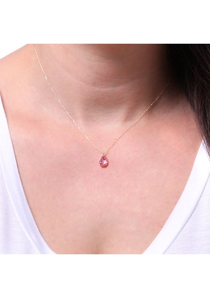 Pembe Taşlı Minimal Altın Kolye fiyatları