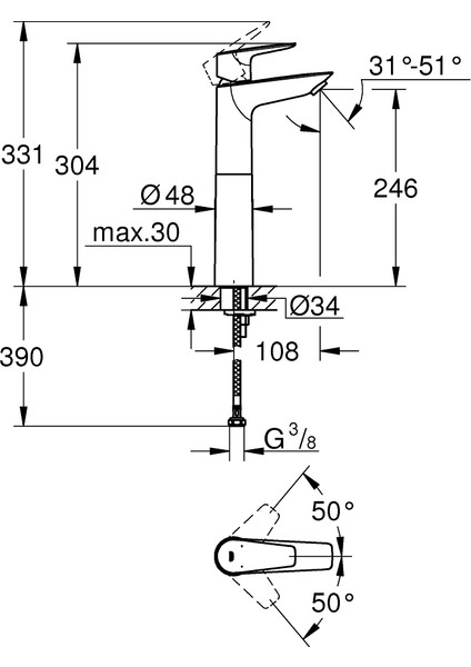 Bauedge Tek Kumandalı Lavabo Bataryası xl-Boyut 23761001