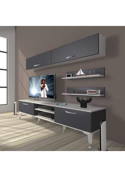 Eko 5 Mdf DVD Silver Tv Ünitesi Tv Sehpası Beyaz Antrasit