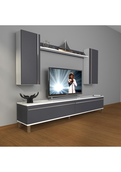 Eko 5d Mdf Std Krom Ayaklı Tv Ünitesi Tv Sehpası Beyaz Antrasit