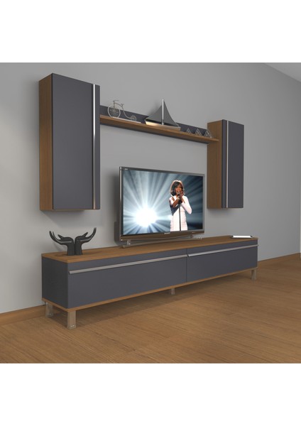 Eko 5d Mdf Std Krom Ayaklı Tv Ünitesi Tv Sehpası Ceviz Antrasit