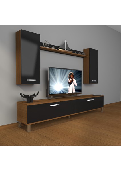 Eko 5d Slm Std Krom Ayaklı Tv Ünitesi Tv Sehpası Ceviz Siyah
