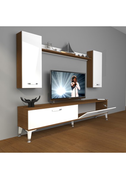 Eko 5d Slm Std Silver Ayaklı Tv Ünitesi Tv Sehpası Ceviz Beyaz