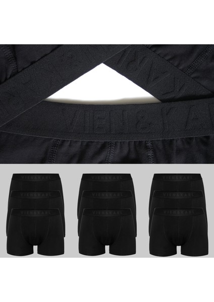 Erkek Siyah 9'lu Paket Düz Likralı Boxer Şort