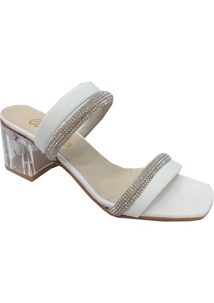 01202 Taşlı Şeffaf Topuk Fashion Kadın Terlik